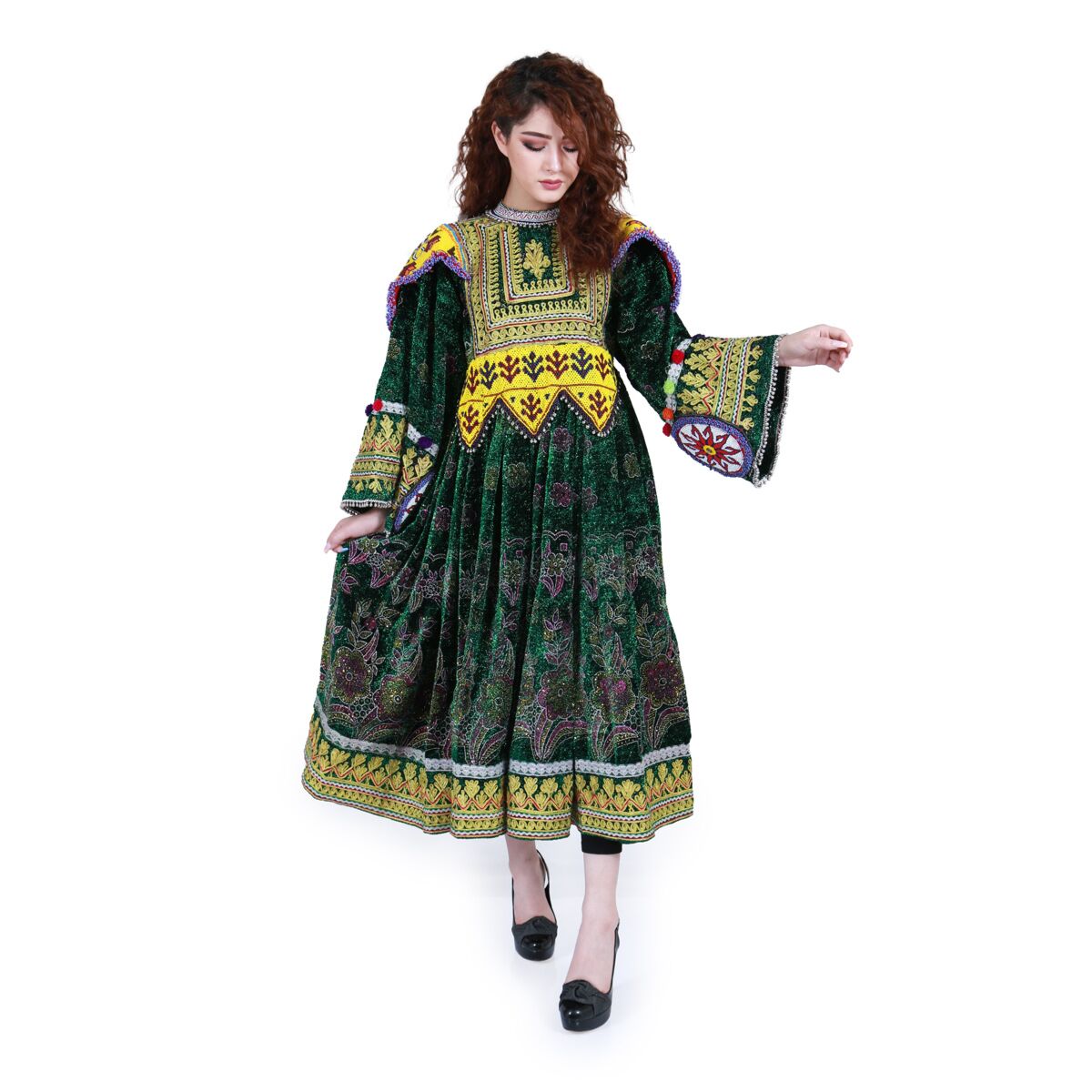 Green Velvet Frock | Kochi Embroidered Dress 