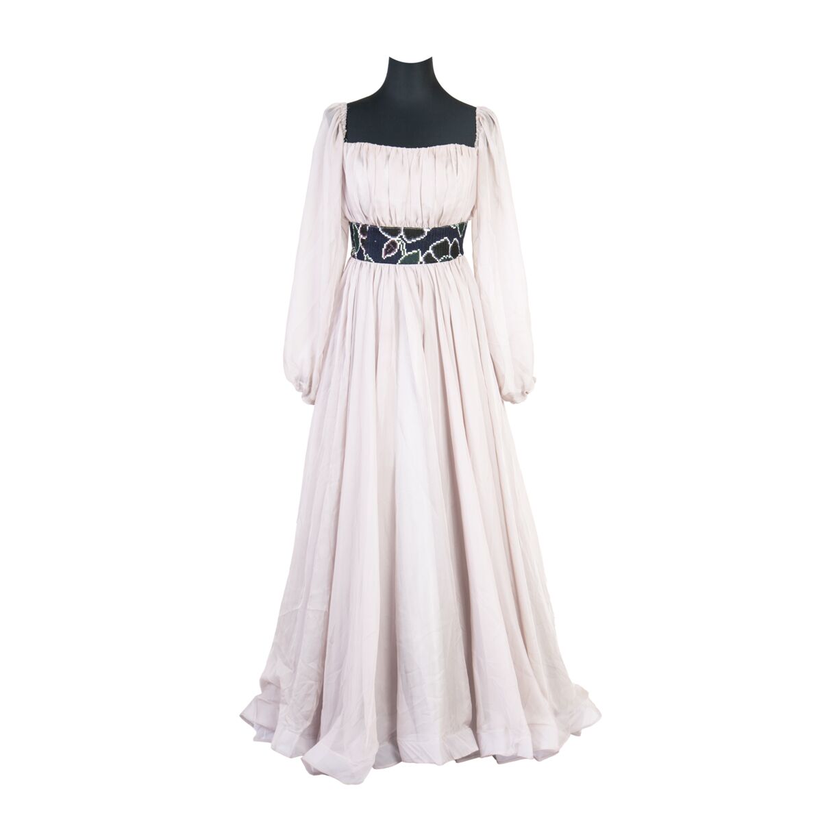 Hazaragi Pleated Dress With Embroidered Belt | Party Wear Maxi With Square-Neck  