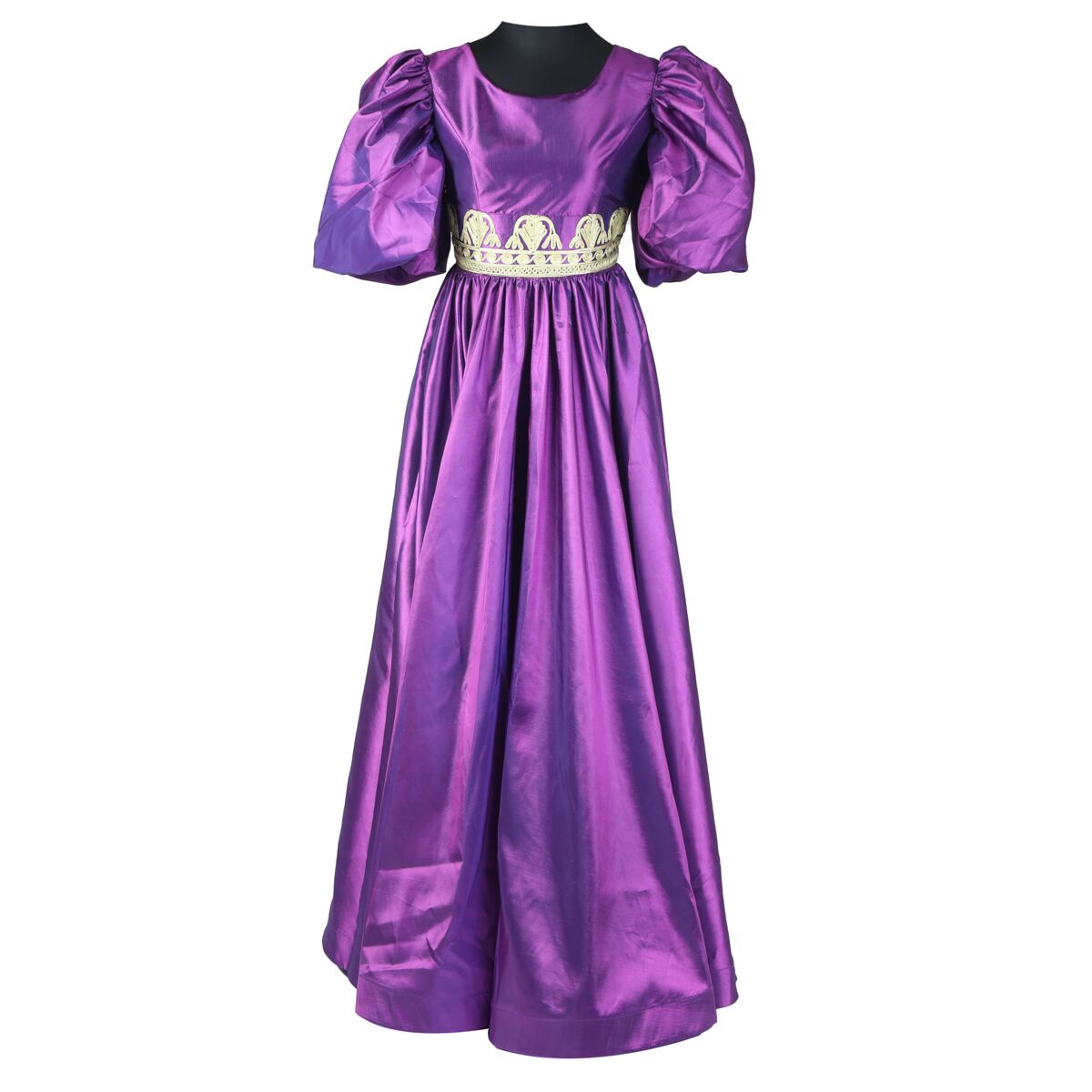 Silk Pleated Long Dress | Purple Maxi With Puffed Sleeves 