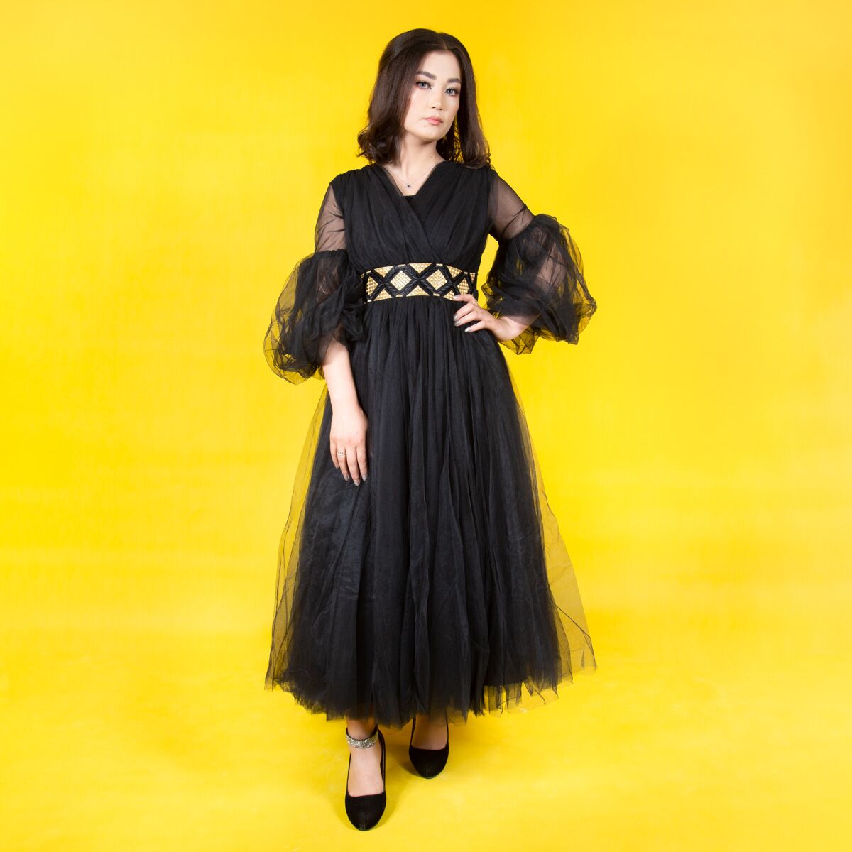 Black Rukhsar Design Frock | Bell Sleeve Party Dress