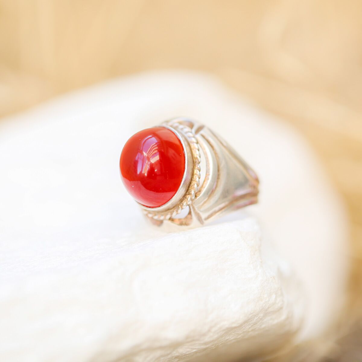 Red Carnelian Gemstone Ring | Round Cut Fancy Ring 