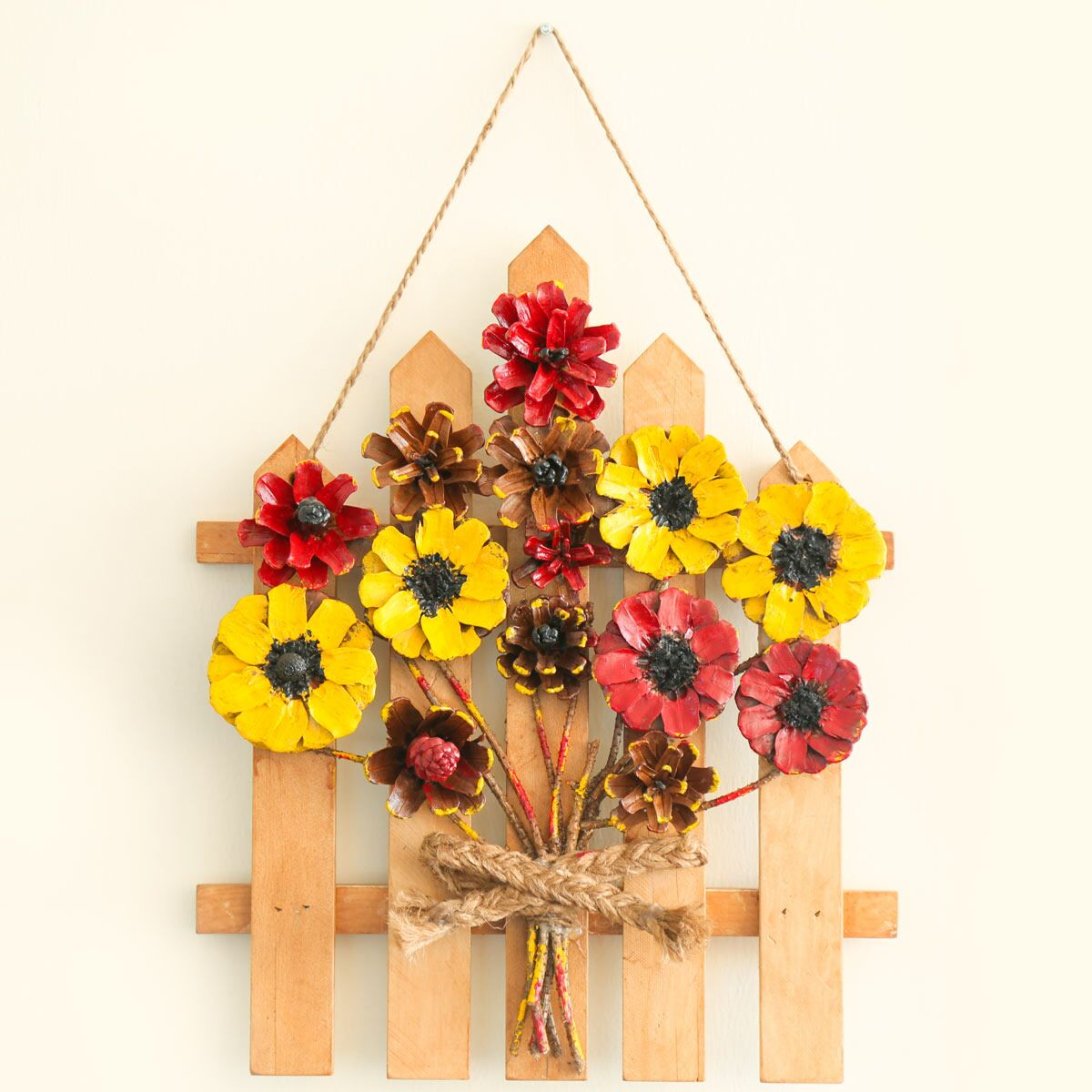 Handmade Flowers Tableau | Decorative Wooden Wall Art 