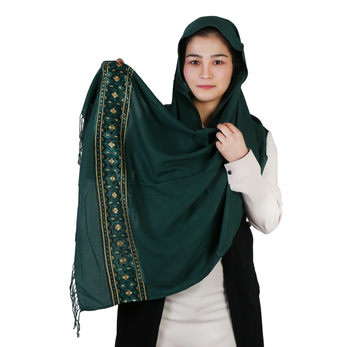 Hazaragi Embroidered Green Cotton Shawl