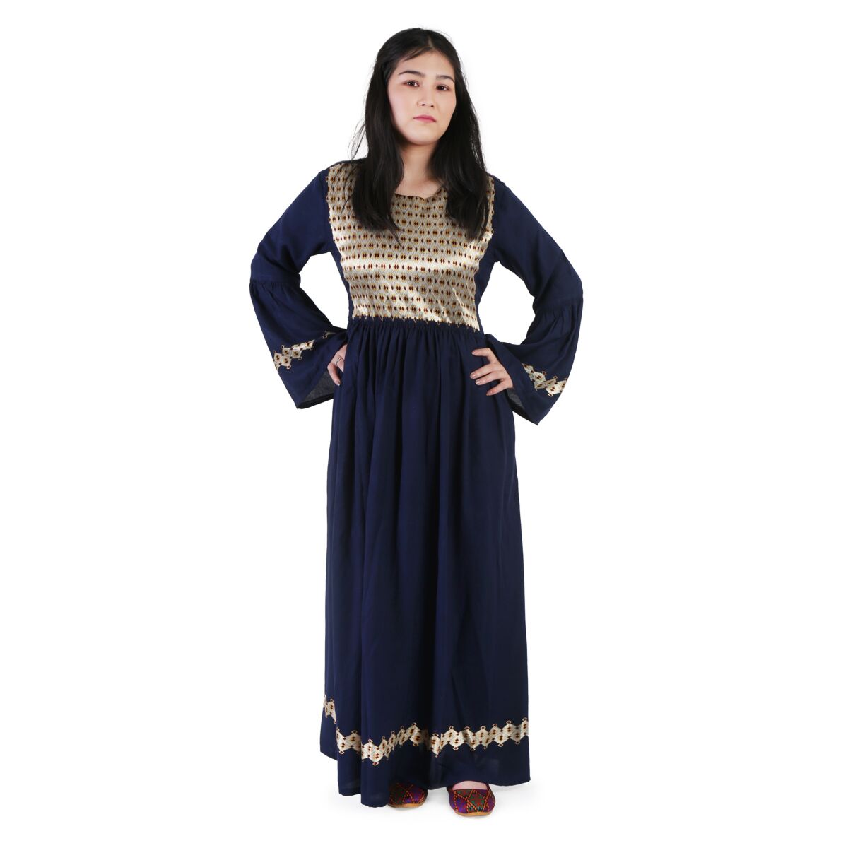 Navy Blue Long Dress | Qaptumar Embroidered Party Frock 