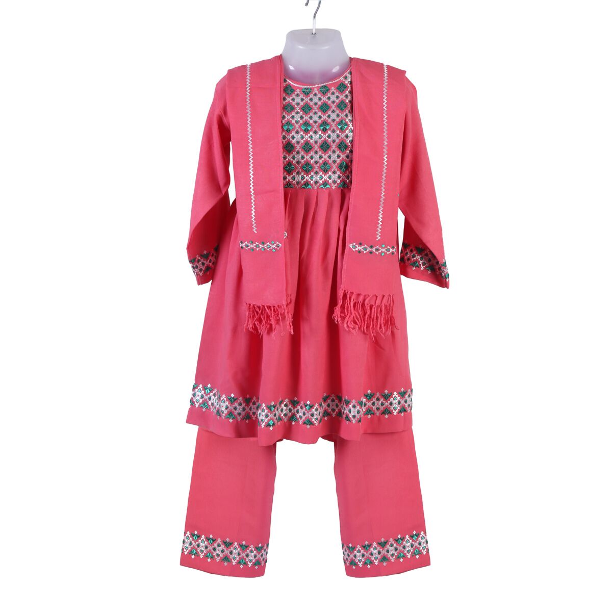 Pink Cotton Short Frock | 3 Piece Suit for Girls  