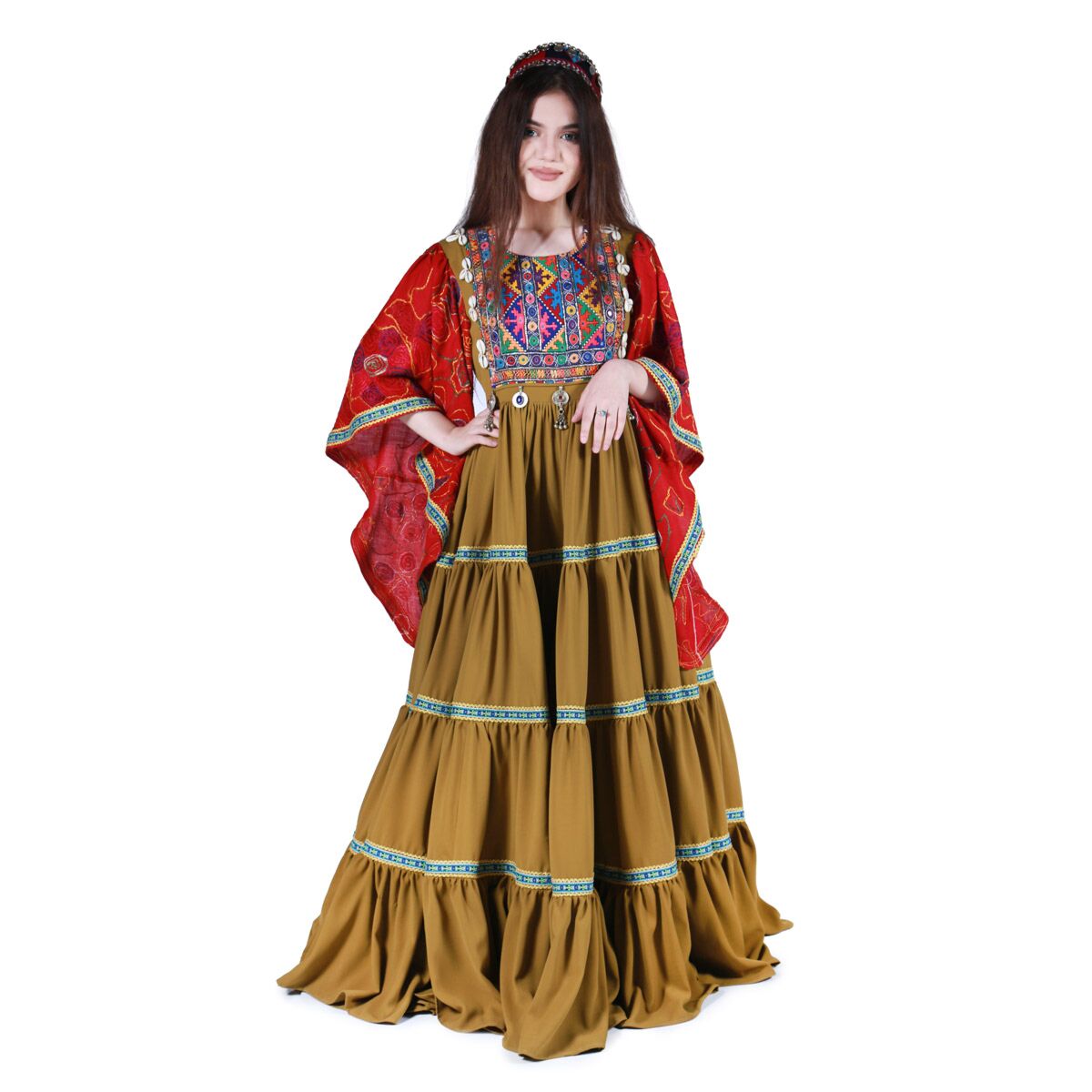 Crepe Long Gand Afghan Long Dress with Hat