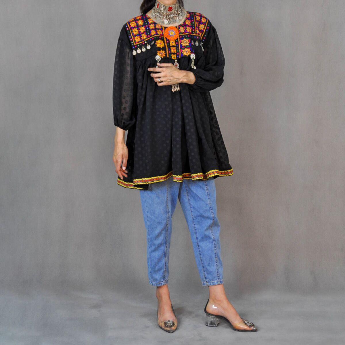 Black And Golden Round Neck Breathable Pure Cotton Fabric Fancy Ladies Kurti  at Best Price in Indore | Raj Lace House