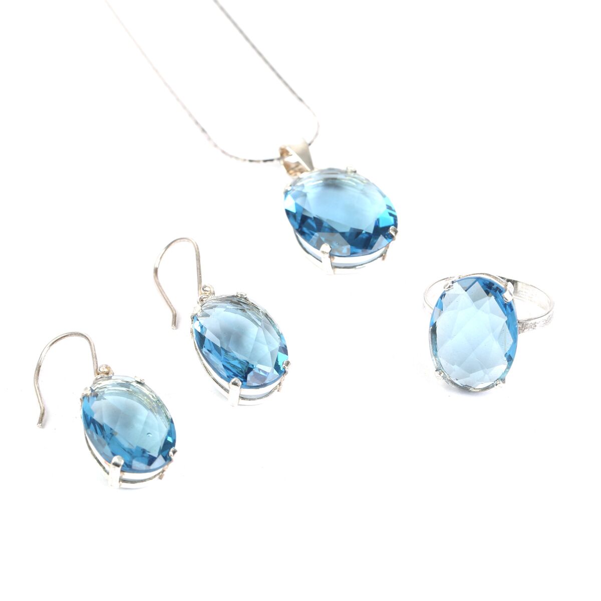 Rare Blue Topaz Complete Set | Women Necklace, Ring, and Earrings | Handmade jewelry