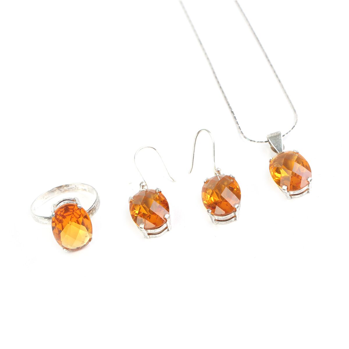 Citrine Jewelry Complete Set | Female Ring, Earrings, and Necklace Set 