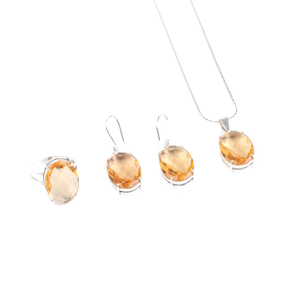 High-Quality Orange Topaz Jewelry Set | Female Necklace, Ring, and Earrings Set