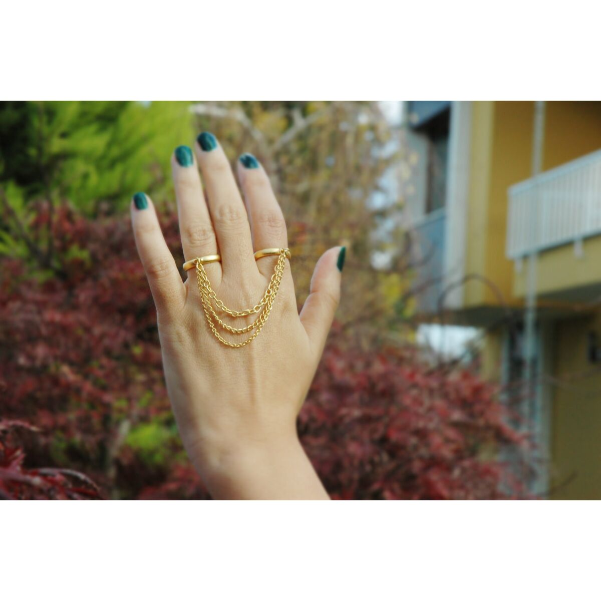 Kriaa Kundan Stone Chain Double Finger Ring