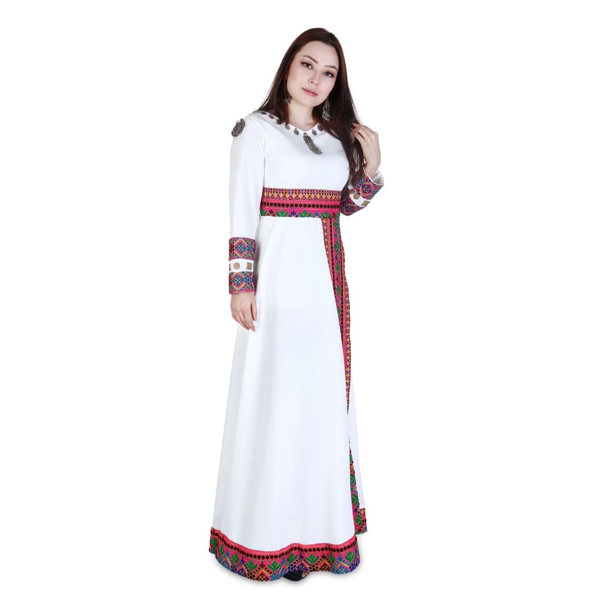 Afghan White-Colored Long Dress