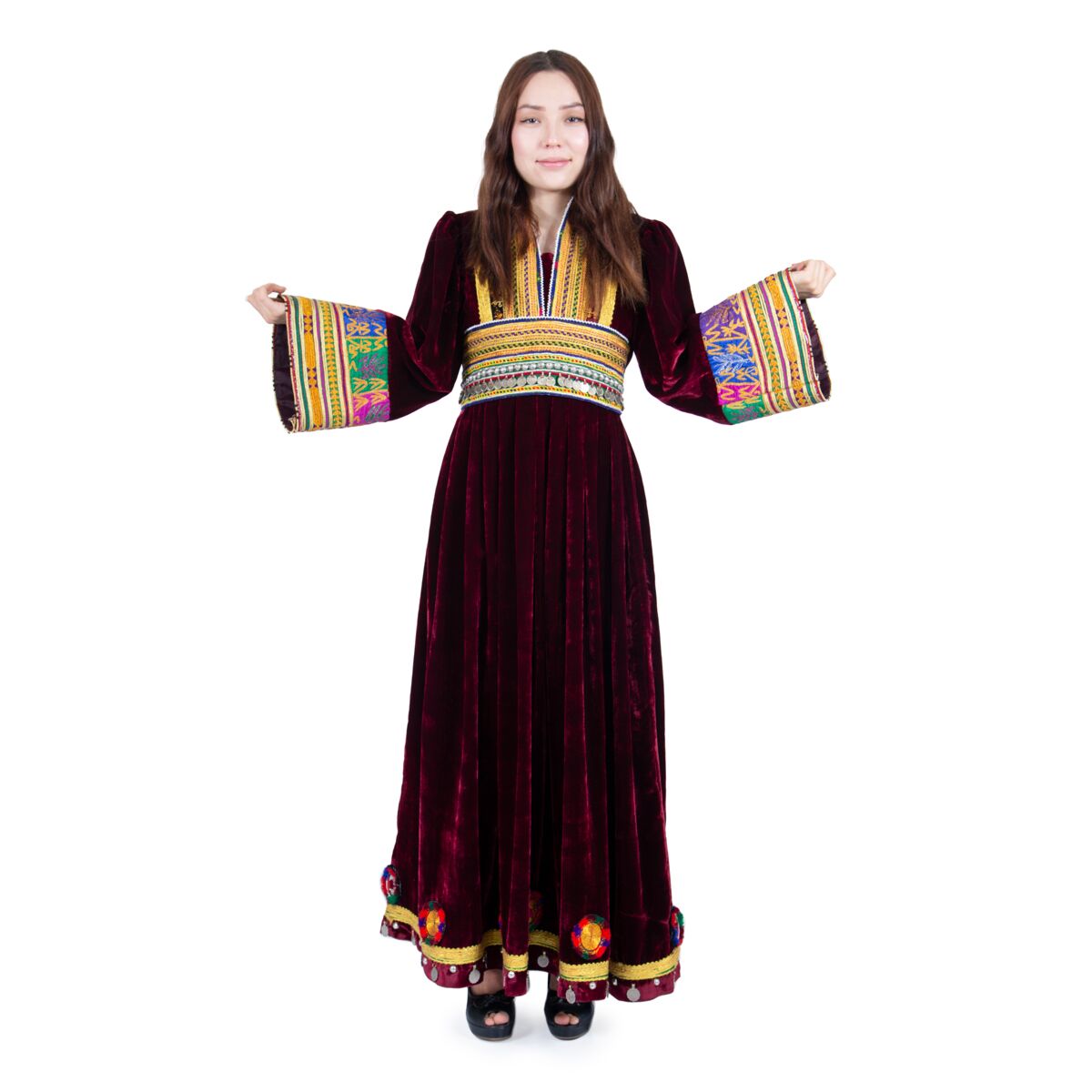Afghan Mahogany Red-Colored Long Dress
