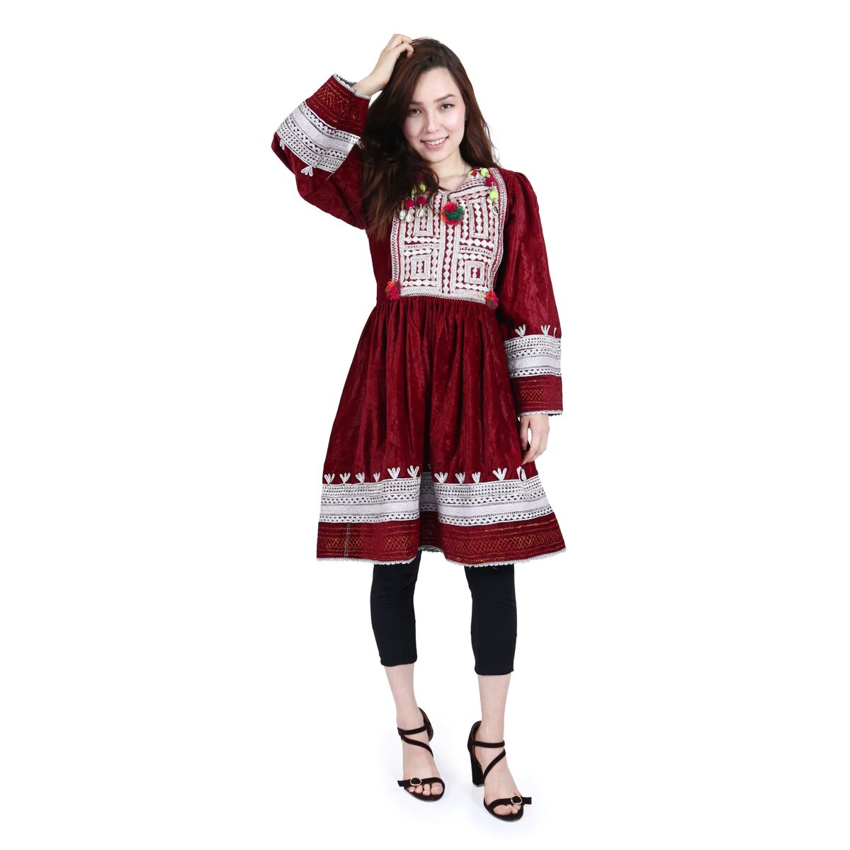 Afghan Dark Red Short Dress