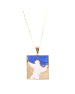 Figured Gold Plated Necklace | Lapis Brass Rectangular Necklace