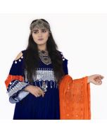 Blue Golabatoon Embroidered Dress with Shawl & Trousers | 3-Piece Velvet Gande Afghani