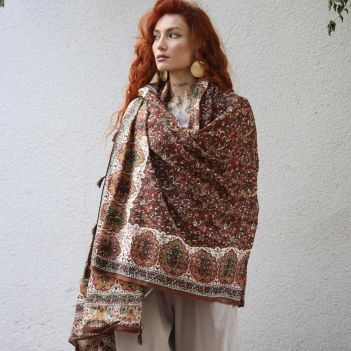 Brown Patterned Tassel Authentic Shawl