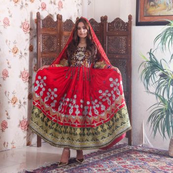 Elegant Red Afghan Dress Attire