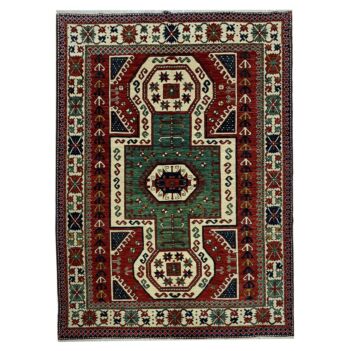 Reddish Green Hand-woven Afghani Carpet | Turkmen Weave Area Carpet 6.7 X 5 (ft)