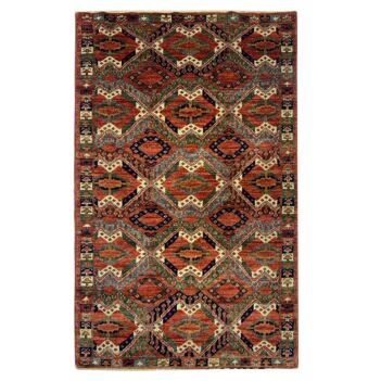 Red Hand-woven Brick Design Afghan Carpet | Turkmen Weave Area Carpet 5 X 3 (ft)