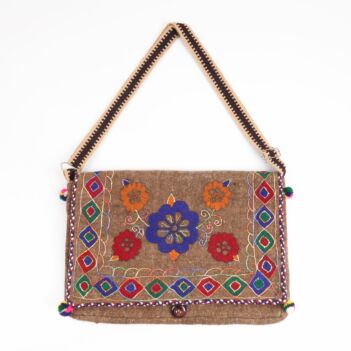Brown Woolen Embroidered Computer Bag | Cross-body Handmade Bag