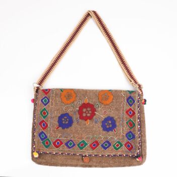 Brown Embroidered Handmade Computer Bag | Cross-body Shoulder Computer Bag 