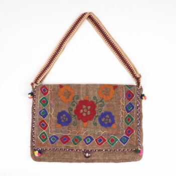 Brown Handmade Shoulder Computer Bag | Cross-body Embroidered Computer Bag