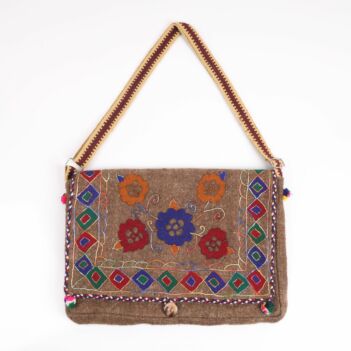 Brown Handmade Embroidered Computer Bag | Woolen Cross-body Computer Case