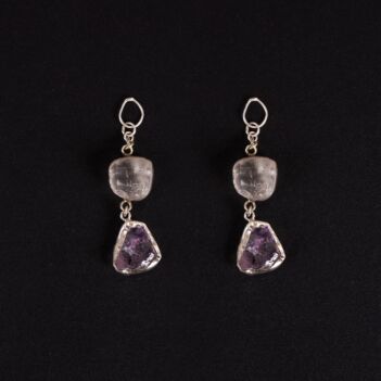 Amethyst & kunzite Stone Dangle Earrings | 925 Silver Two-Stone Hook Earrings 