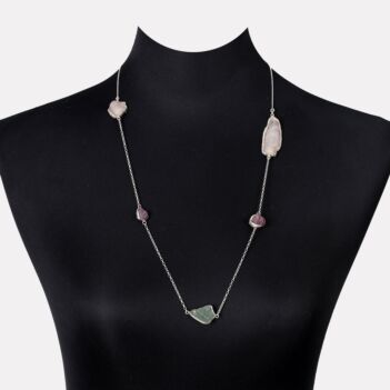 Three Stone Station Necklace | 925 Silver Chain Necklace 