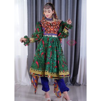 Green Short Jali Vintage Dress | Afghan dress for women | handmade