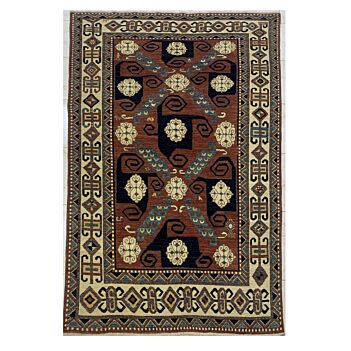 Brownish Cream Anari Afghan Handmade Carpet| Turkmen Weave Carpet 7.80 x 5.50 (ft)