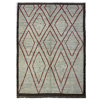 Cream Gabba Diamond Pattern Afghan Handmade Carpet | Turkmen Weave Carpet 6.80 X 5.50 (ft)