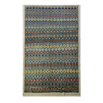 Blue Gabba Droplet Pattern Afghan Handmade Carpet | Turkmen Weave 10 X 6.90 (ft)