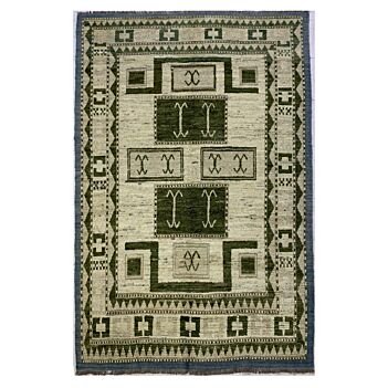 Greenish Cream Gabba Afghan Handmade Carpet | Turkmen Weave Carpet 9.70 X 6.20 (ft)