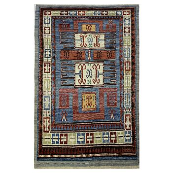 Gray Gabba Vintage Pattern Afghan Handmade Carpet | Turkmen Weave Carpet 10 X 7 (ft)