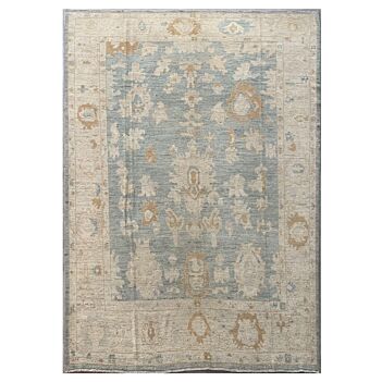 Bluish Gray Turkish Ushak Handmade Carpet | Turkmen Weave Carpet 11.50 X 9 (ft)