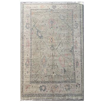 Off-White Turkish Ushak Handmade Carpet | Turkmen Weave Carpet 14 X 10 (ft)