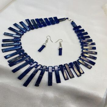 Blue Lapis Lazuli Necklace Set | Silver Choker Necklace & Drop Earrings 