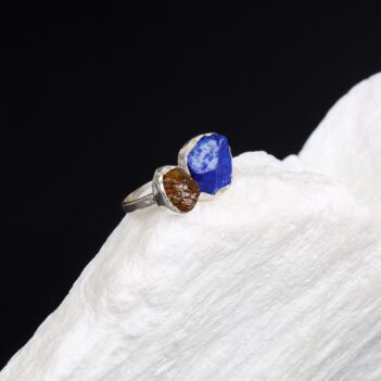 Lapis Lazuli & Scapular Stones Rough Cut Ring | 925 Silver Two-Stone Ring 