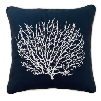 MERCAN coral Embroidered Outdoor Throw Pillow case Navy Blue-White