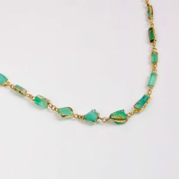 Emerald Stone Necklace with 999 Silver, Gold-Plated Handmade
