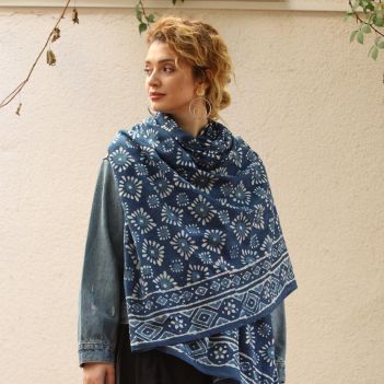 Authentic Shawl with Blue Pattern