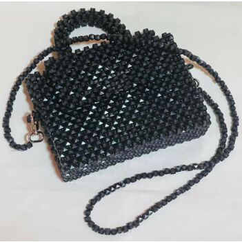 Black Bead Embroidered Handheld Bag | Chain Strap Clutch Shoulder Bag 