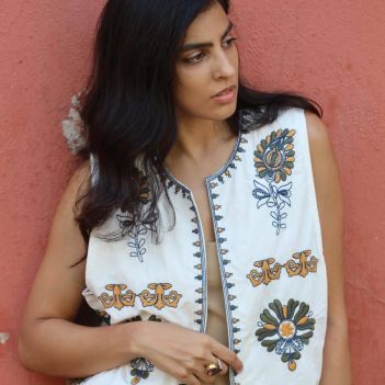 White Floral Embroidered Vest