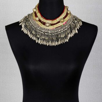 Silver Afghani Choker Necklace | Gilt Boho Stranded Necklace 