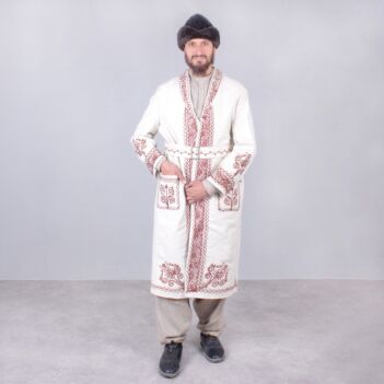 White Hand Embroidered Afghan Tribal Chapan | Nuristani Woolen Winter Chapan