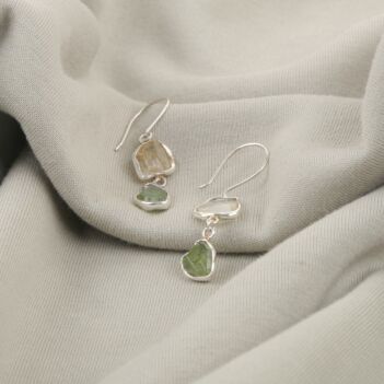 Peridot and Kunzite Dangle Earrings | Silver Drop Hook Earrings