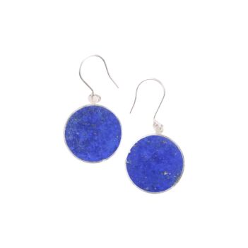 Blue Lapis Round Earrings | Silver Dangle Earrings 