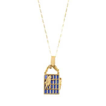 Lapis Gold Plated Bird Necklace | Brass Rectangular Box Necklace